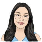 A head-and-shoulders illustration of Jessica. She has light skin, long black hair and is wearing a light blue tank top. She has glasses and is smiling with her mouth closed.