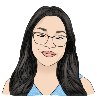 A head-and-shoulders illustration of Jessica. She has light skin, long black hair and is wearing a light blue tank top. She has glasses and is smiling with her mouth closed.