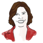 An illustration of Kris's profile. She has light skin, shoulder-length brown hair, and is wearing a red jacket.