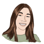 A head-and-shoulders illustration of Mel. They have light skin, shoulder-length or slightly longer brown hair, and a green shirt.