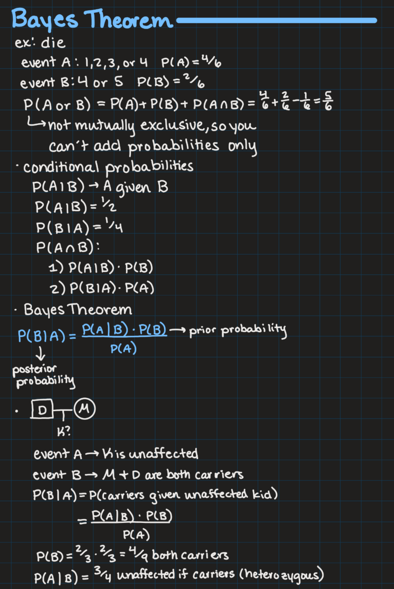 IPad notes from a genetics class on Bayes Theorem