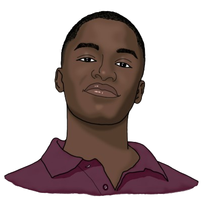 A head-and-shoulders illustration of Richard. He has dark brown skin, short black hair and is wearing a maroon collared shirt.