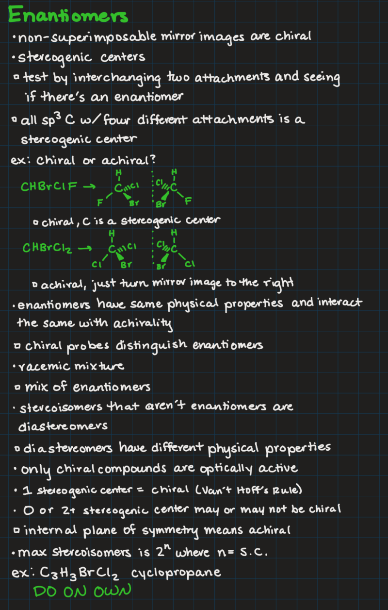 IPad notes from an organic chemistry class on enantiomers