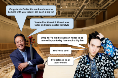 Jacob Collier and Yo-Yo Ma fanboying over each other