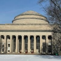 MIT dome with snowy front lawn.