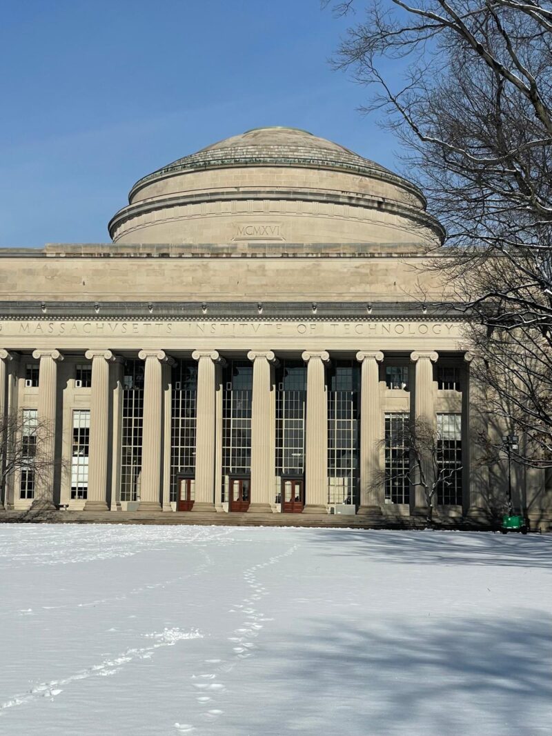 MIT dome with snowy front lawn.