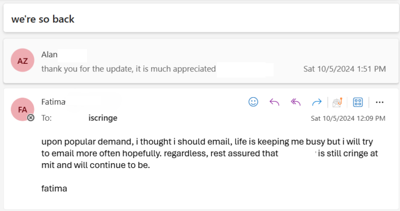 email about general life updates