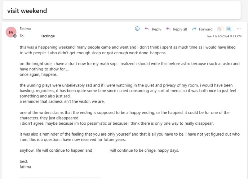 email with random life updates