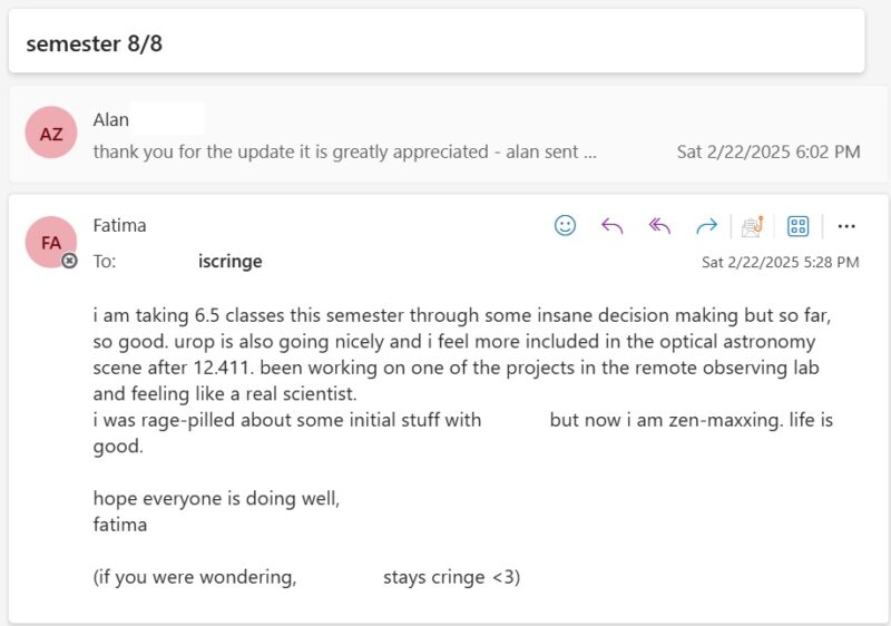 email with random life updates