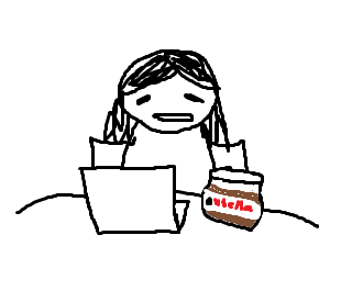 me looking distraught with a computer and jar of nutella