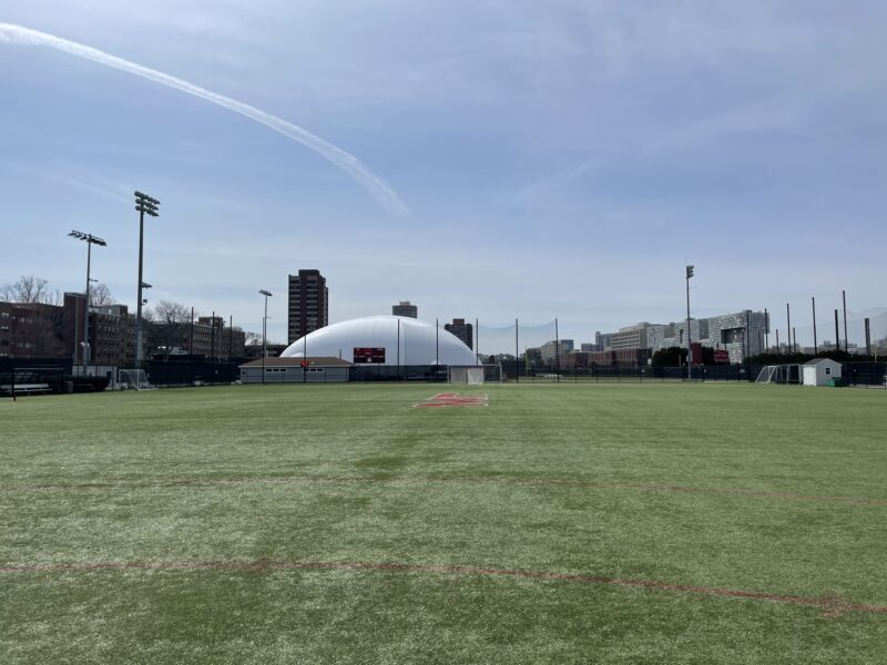 Long field hockey turf field.