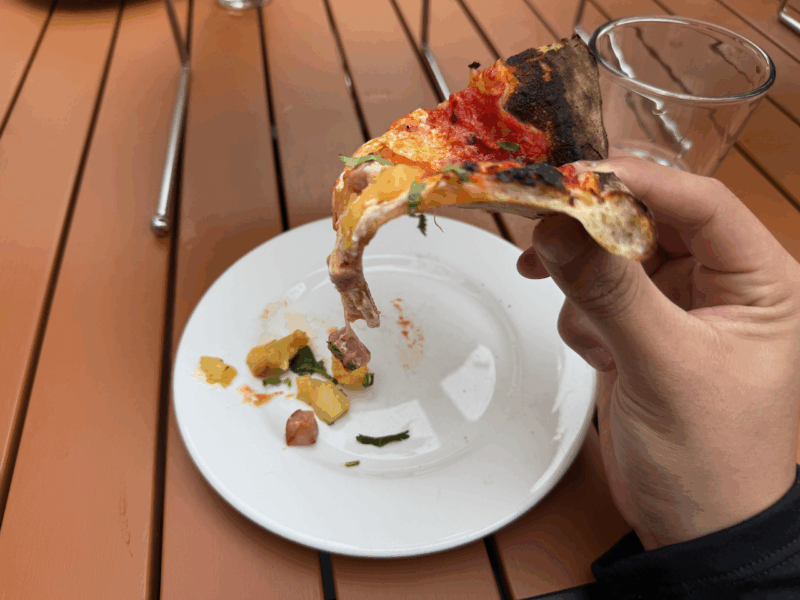 Area Four pizza drooping sadly