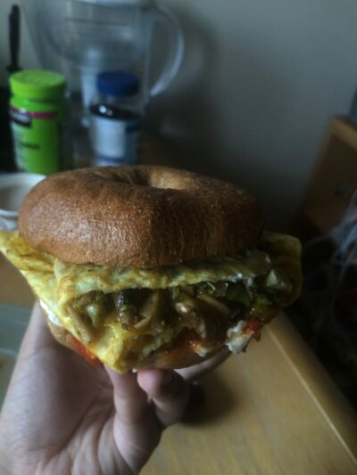 Fancy bagel with an omelet
