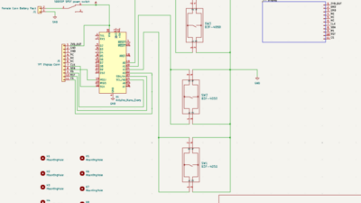 An electrical schematic showing an Arduino Nano connected to several buttons as well as a display. These connections are made up of lines.