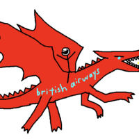 a stick figure riding a red dragon labeled 