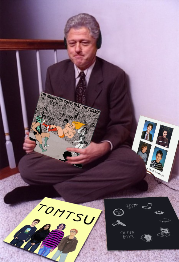 42nd President of the USA, Bill Clinton, listening to the best of Jimmy Jams on his carpet floor. 