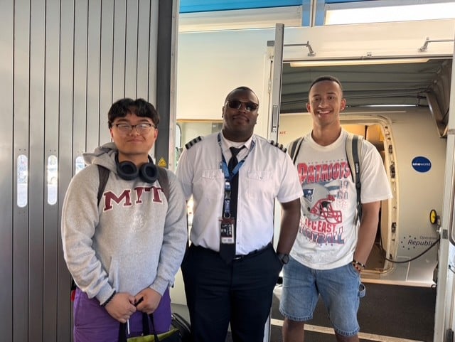 Two MIT students and a confident Pilot in a picture. 