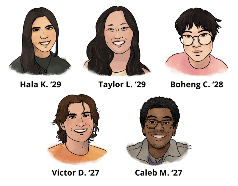 New blogger avatars for Hala K. '29, Taylor L. '29, Boheng C. '28, Victor D. '27, Caleb M. '27