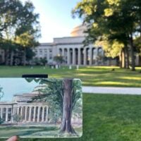 painting of the MIT Dome in front of the Dome IRL