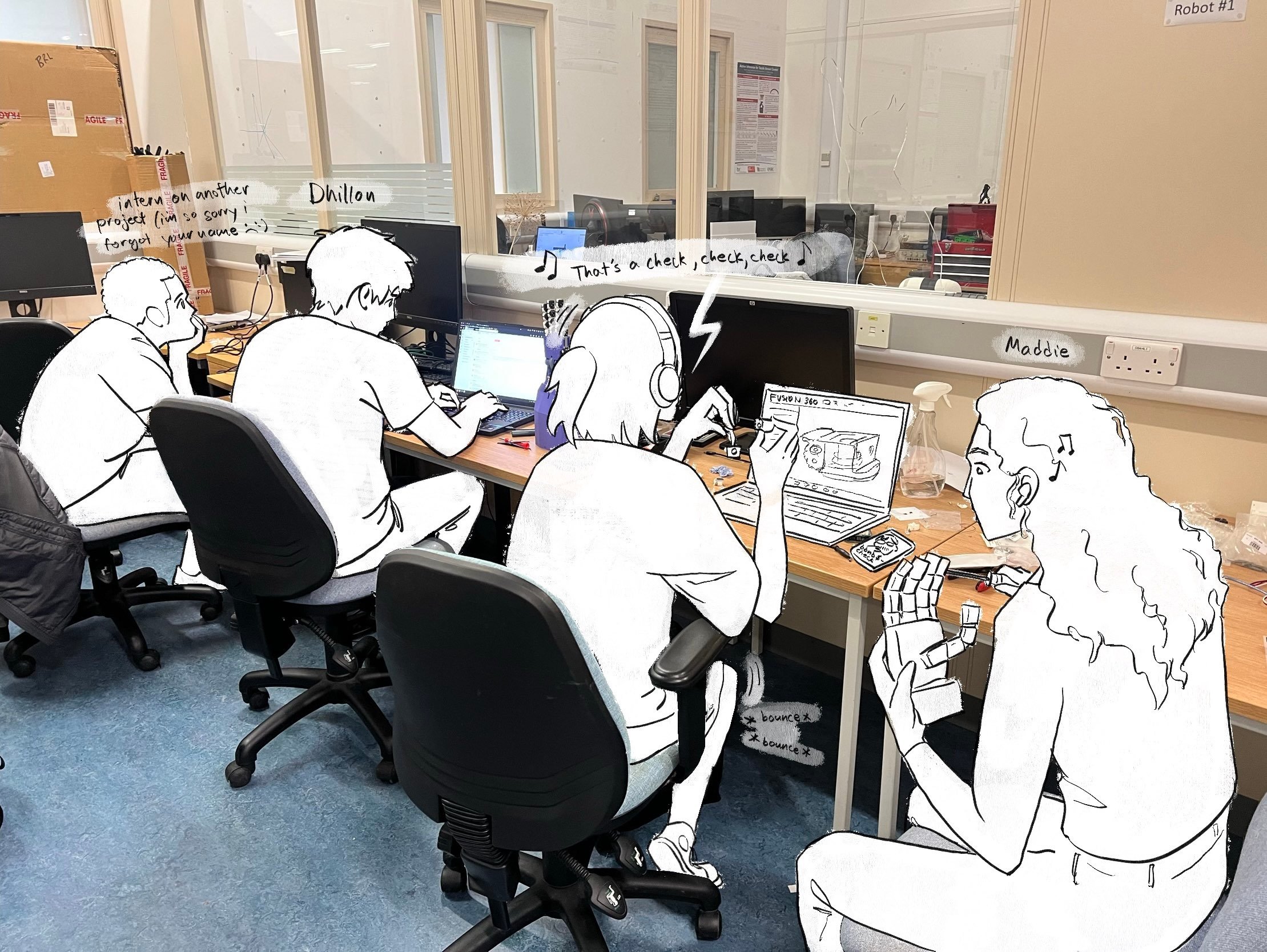 me and my workmates working at a table
