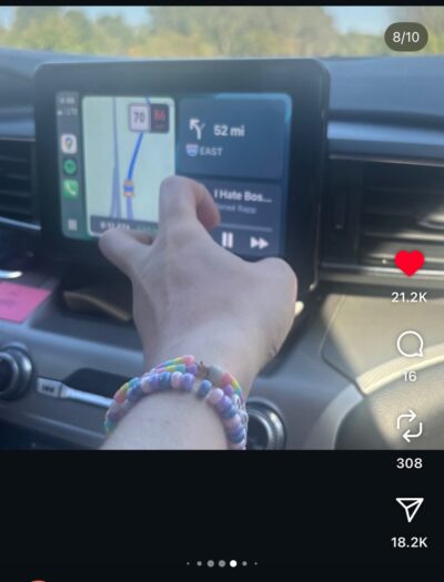 screenshot of instagram reel that shows driver frustrated with driving in boston