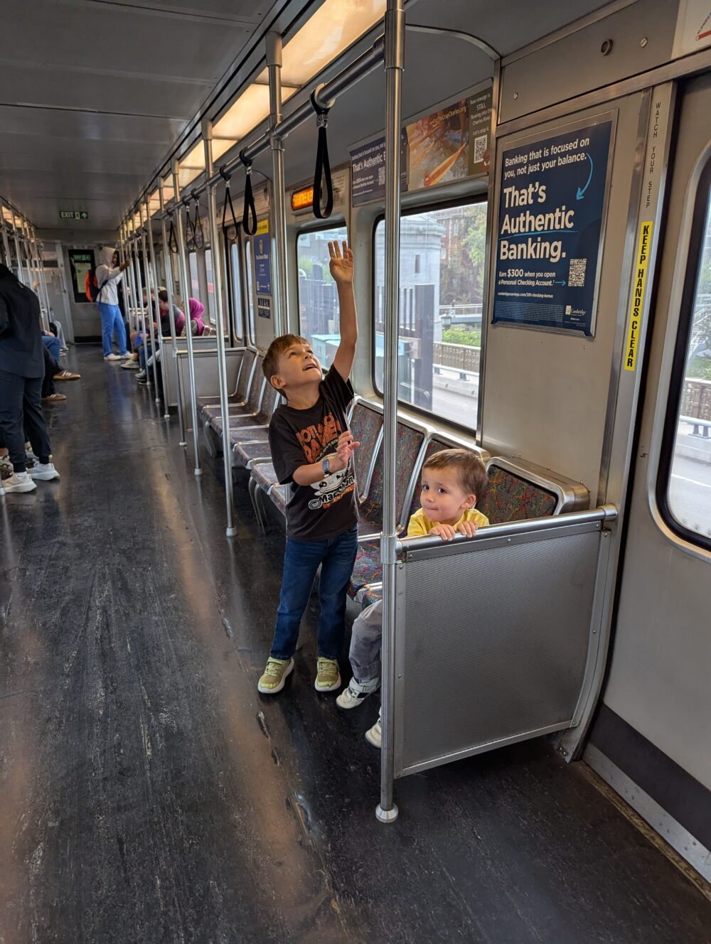 Riding a train