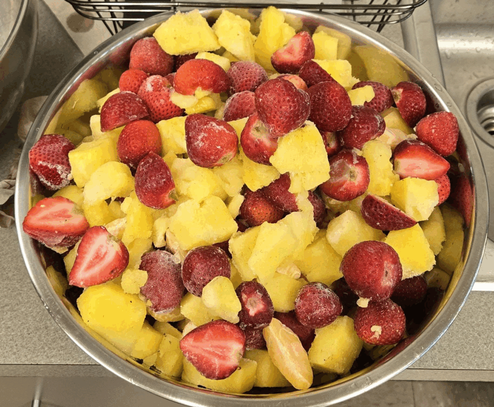 frozen fruit in a big bowl
