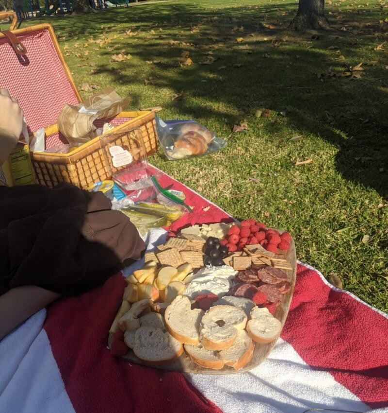 a picnic over a towel