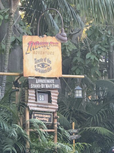 Indiana Jones ride at Disneyland entrance sign