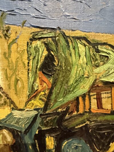 textural oil painting close up of the stagecoach painting