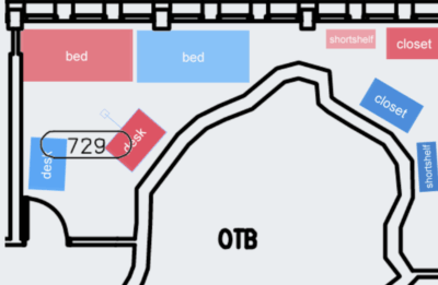 floor plan of an accursed room with a rectangular shape with a large semicircular hole cut out from one of its sides