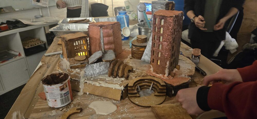 a complex gingerbread structure