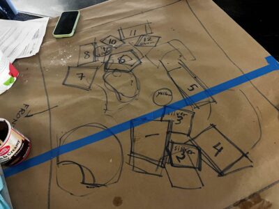 a drawing on brown kraft paper