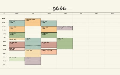 A class schedule, with no classes on Fridays