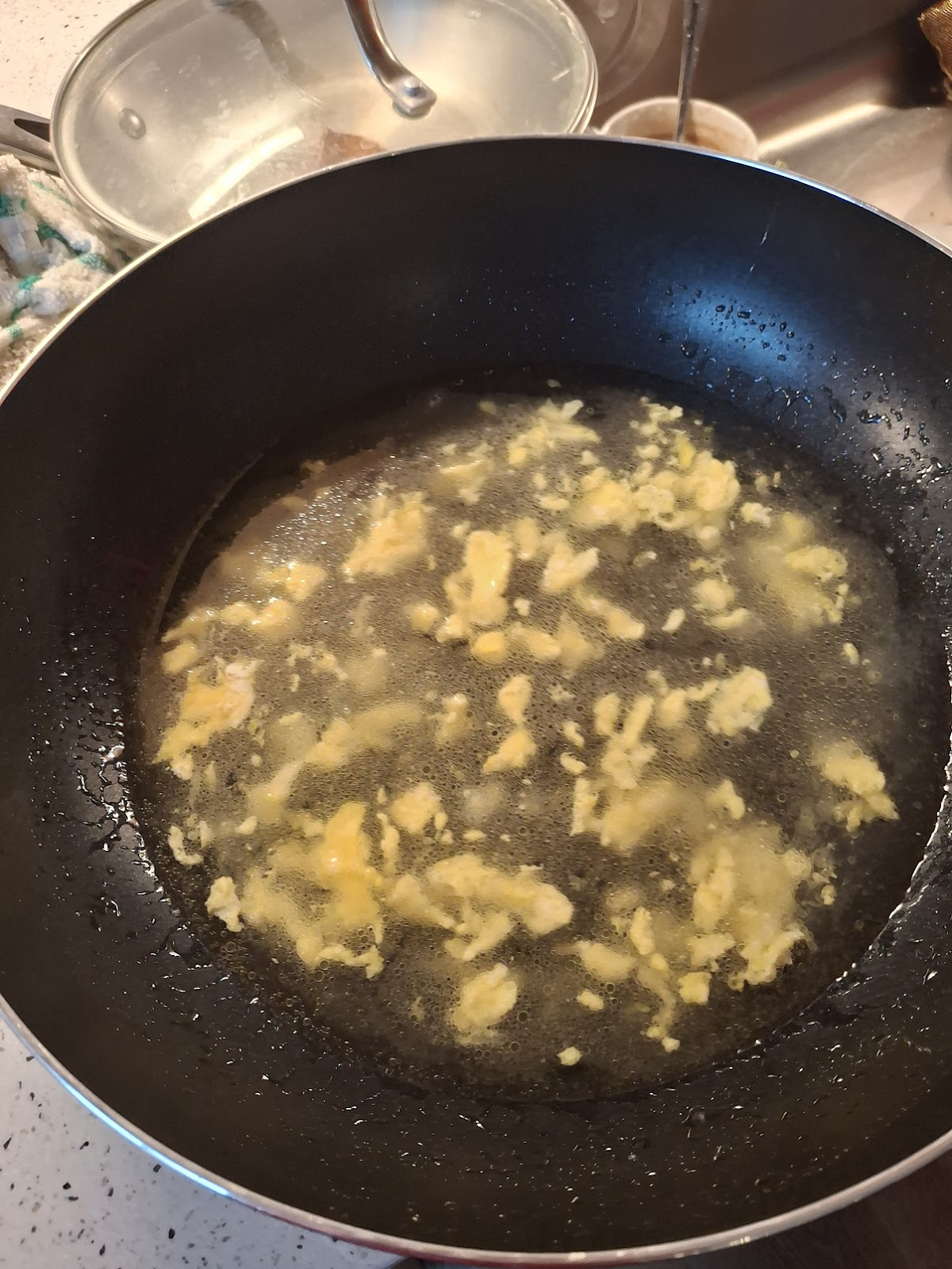 egg drop soup in a wok
