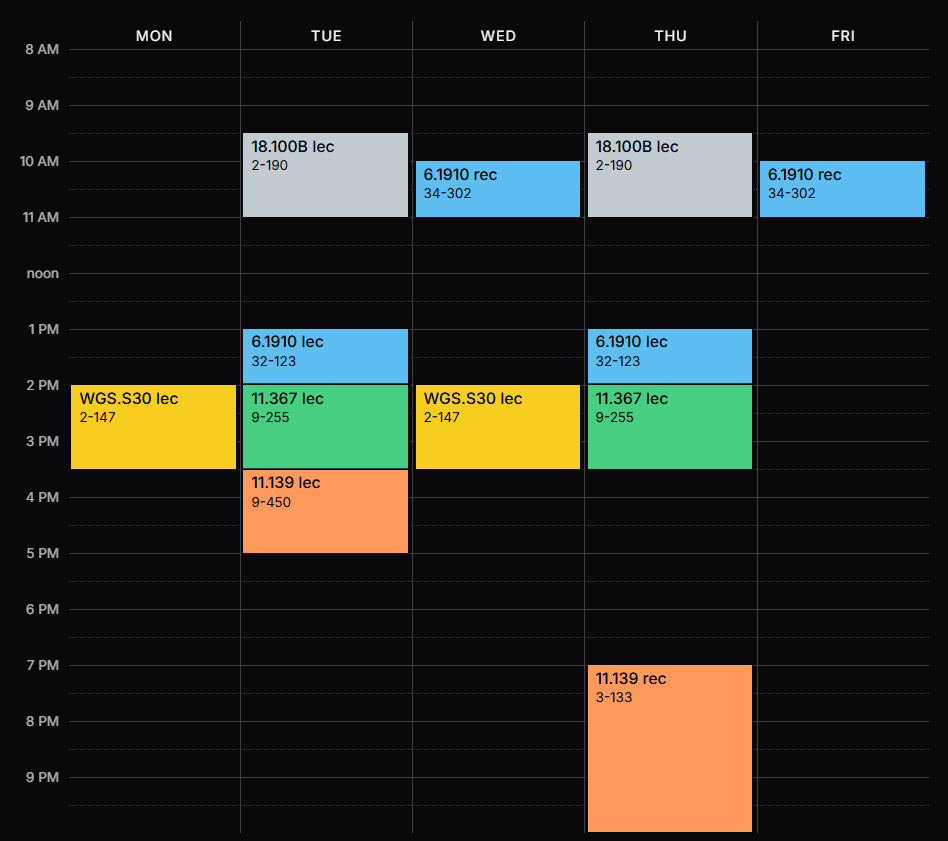 a schedule of classes 