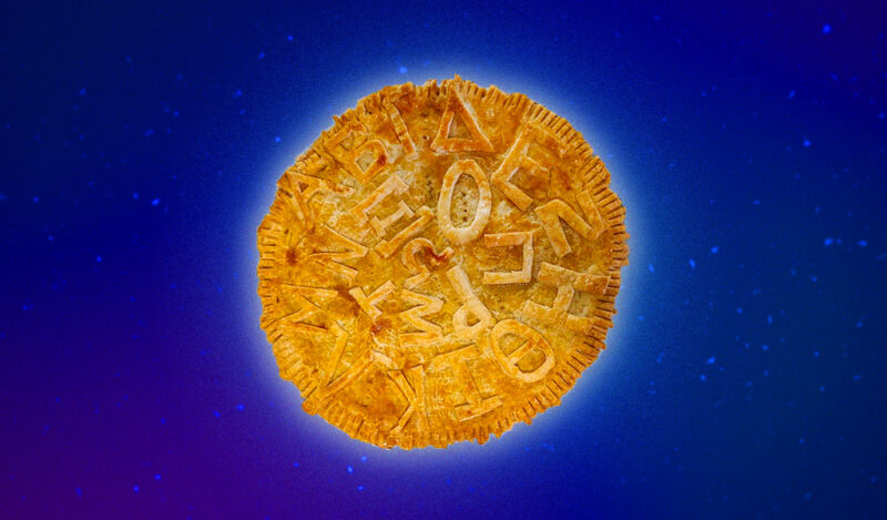 A pie with every Greek letter made out of crust layered on top