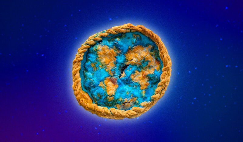 A vivid blueberry pie that looks like the Earth