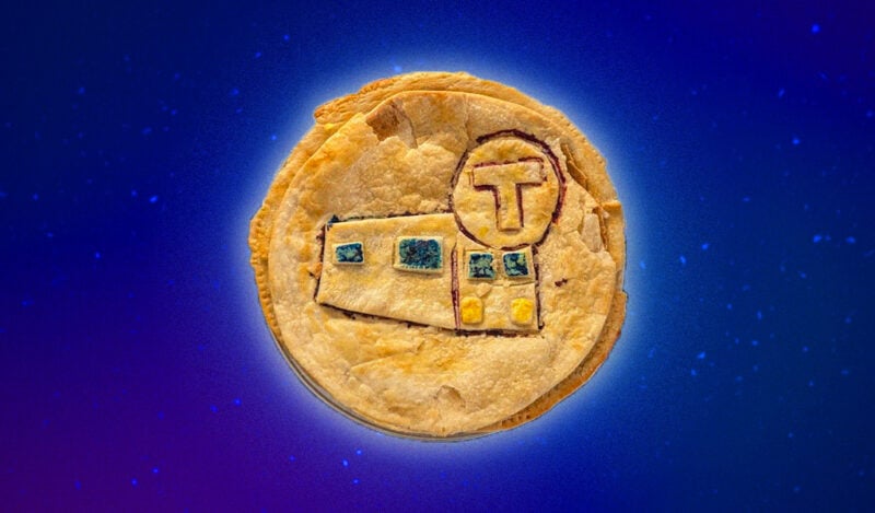 A pie crust that depicts a train car and the MBTA logo