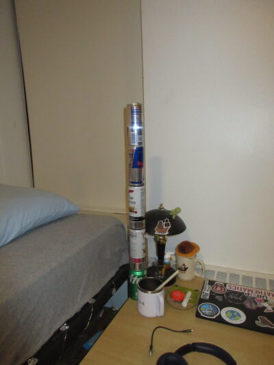 a tower of energy drinks
