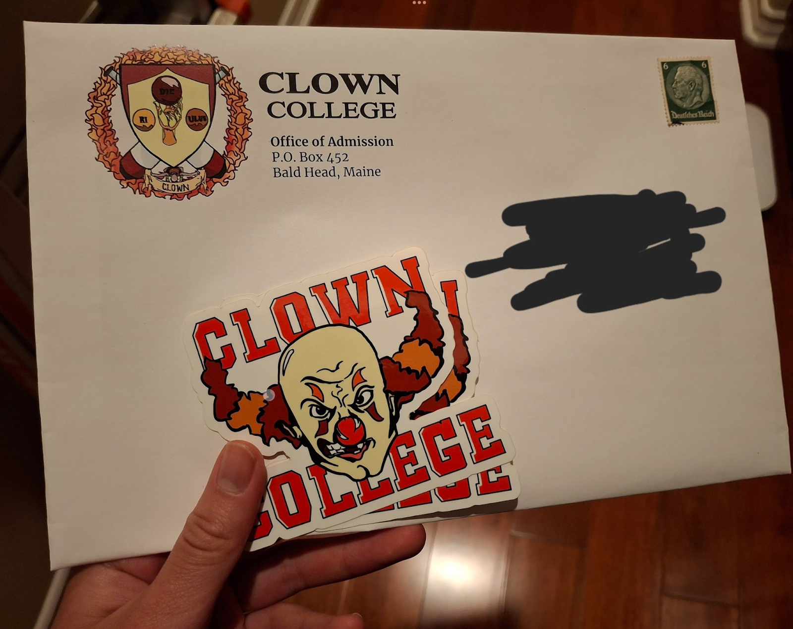 clown college envelope