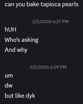 discord asking about baking tapioca pearls