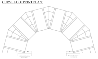 overhead view of rollercoaster engineering diagram showing the design of the curve