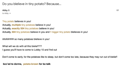 email announcing potatos