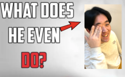 "what does he even do" meme with a cursed picture of blogger suzuko
