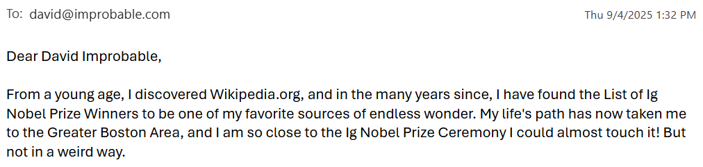 an email to the ig nobel people