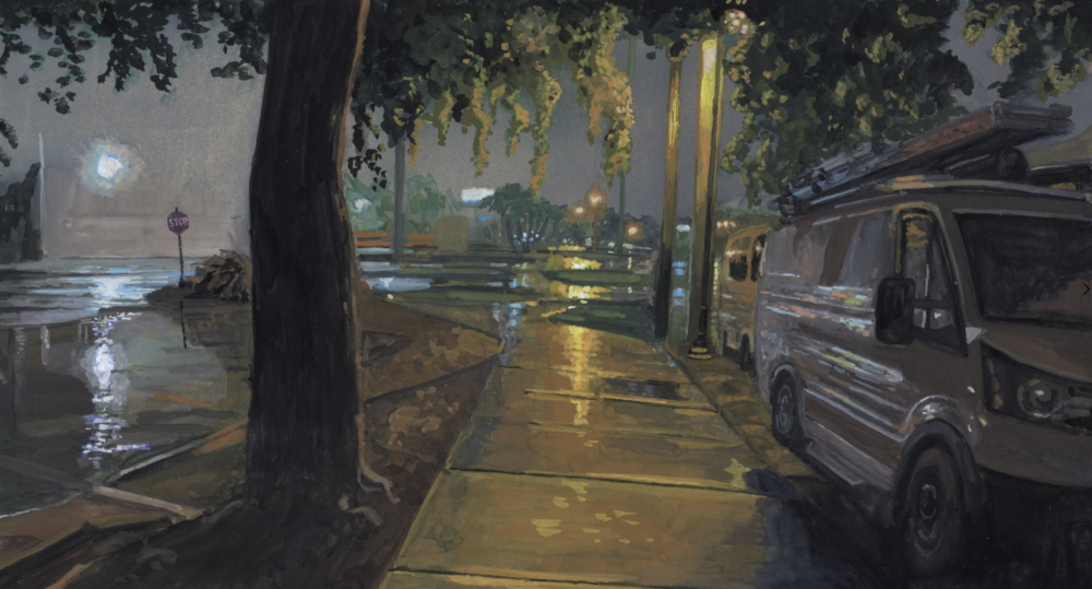 night street gouache art