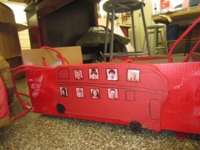 a cardboard school bus