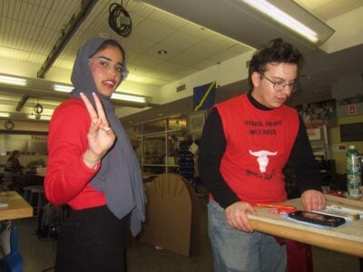 two teammates in lab