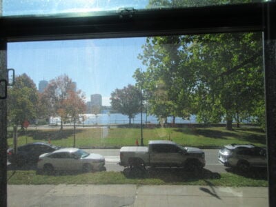a view of the charles out a window